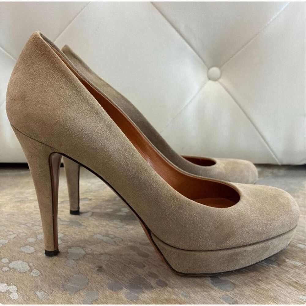Gucci Women's Sz 36.5 Betty Platform Heels Taupe Suede Classic Minimalist Luxury - Picture 8 of 14